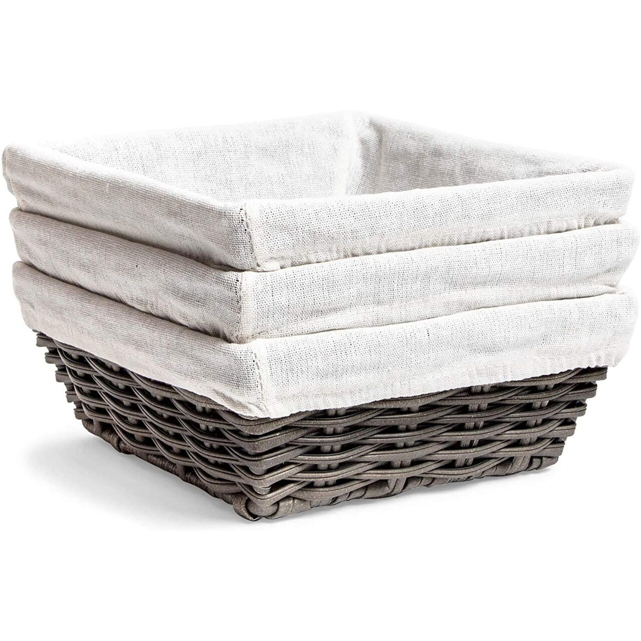 3-Pack 9 inch Square Wicker Storage Baskets with Liners - Small Woven Bins  for Organizing Kitchen, Closet Shelves, Bathroom, Laundry